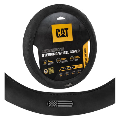 CAT® DuraGrip Car Steering Wheel Cover, Black Tire Tread Traction Design, Auto Steering Wheel Cover for Cars Trucks Vans SUVs, Improve Grip and Control, Durable Comfortable - Large 15"-16" Inches