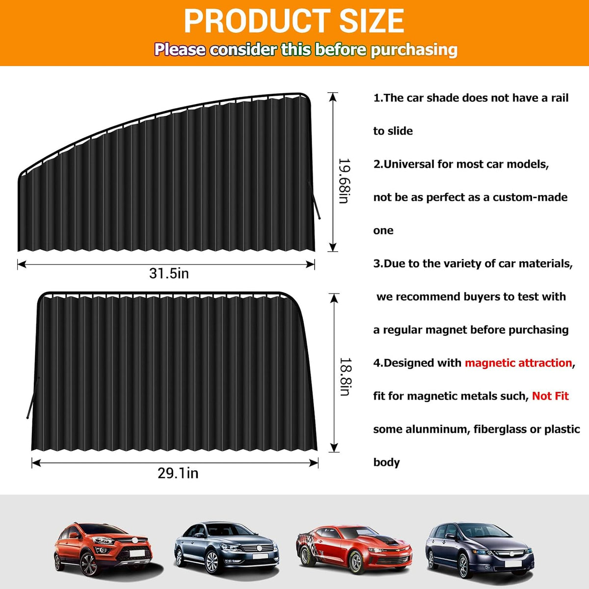 ZATOOTO Car Window Shades for Side Window, Magnetic Car Curtains, 4 Pack