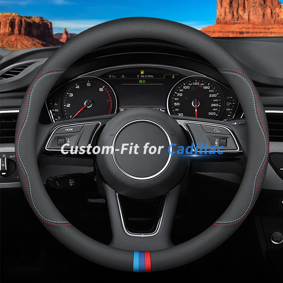 Custom-Fit for Mazda Steering Wheel Cover, Premium Leather Car Steering Wheel Cover with Logo, Non-Slip, Breathable (B-Style,for Mazda)