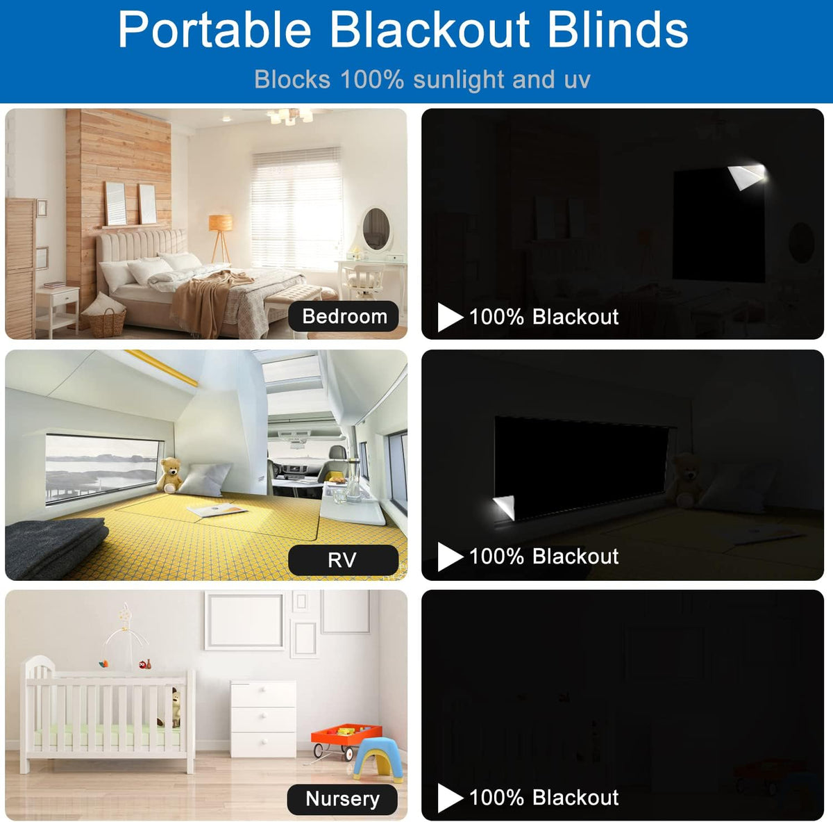 100% Blackout Blind Magnetic Window Cover,Cuttable Black Out Curtain 118x57