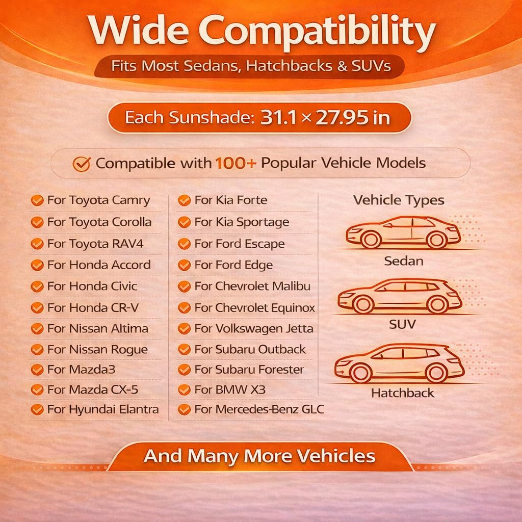 2 Piece Sun Shade for Car Windshield Foldable 280T Car Sunshade