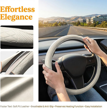 Zpana 14.5-15" Car Steering Wheel Cover, Breathable Soft Leather, White