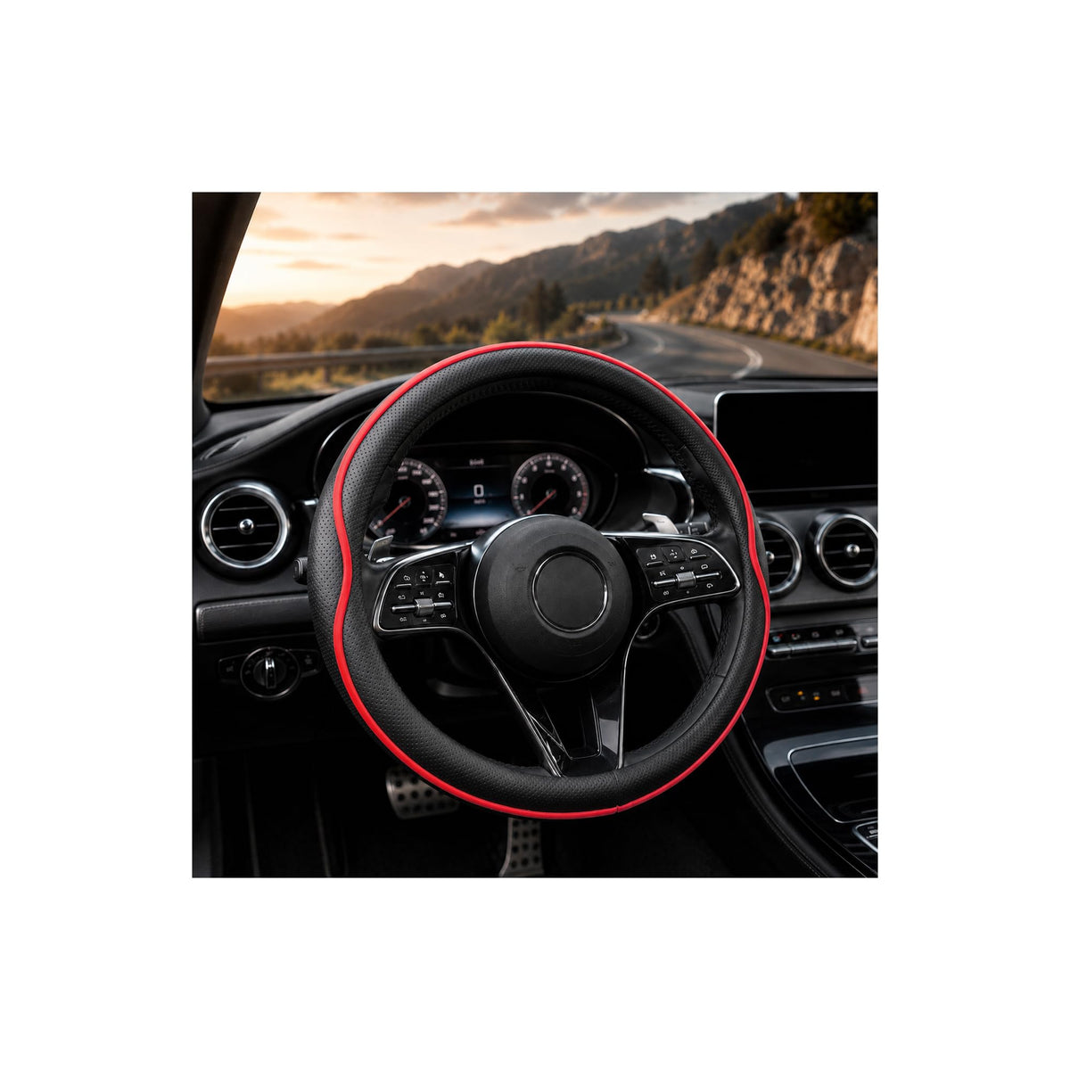 Car Steering Wheel Cover Full Surround - Soft Breathable Anti-Slip Heavyweight Safety Cover, Thick Cushioned Sports Style Universal Fit for Auto Truck SUV (Black)