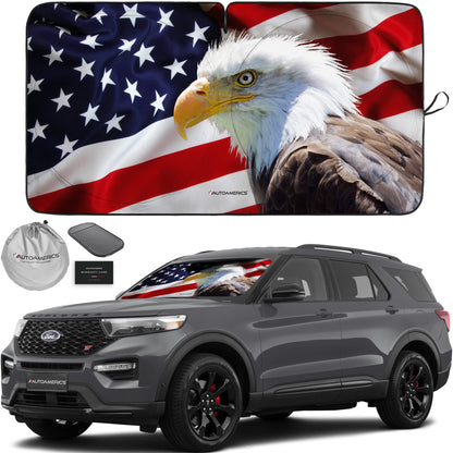 Autoamerics 1-Piece Windshield Sun Shade B&W American Flag USA Patriotic Design - Foldable Car Front Window Sunshade for Most Sedans SUV Truck - Blocks Max UV Rays and Keeps Your Vehicle Cool - Small