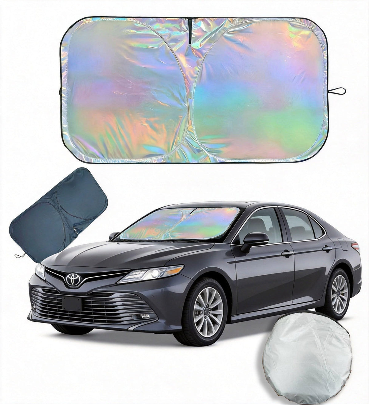 Windshield Sun Shade for Toyota Camry - Original Design, Telescopic Design for All Sedan Models, Reflective Laser Coating, 99% UV Protection, Foldable