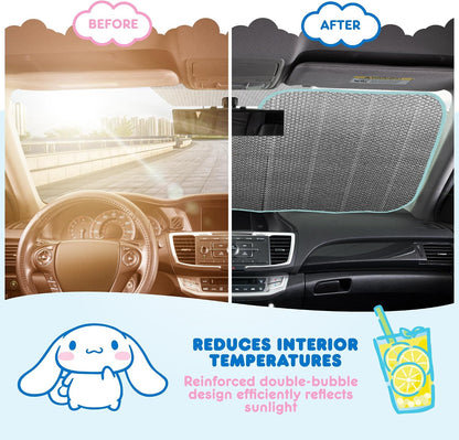 Carbella Cinnamoroll Car Windshield Sun Shade, Official Sanrio Accordion Style Sunshade for Car Window, Cute Kawaii Car Sun Shade Windshield, Cinnamoroll Car Accessories for Women (Lemon Chill)