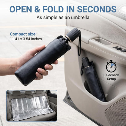 1 PC Foldable Car Windshield Sun Shade, Umbrella-style Retractable Sunshade with Silver Coated Fabric, Universal for Most Cars, Trucks, SUVs (Silver)
