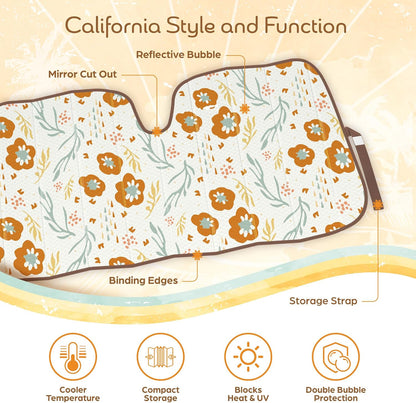 Carbella Orange Floral Car Windshield Sun Shade - Sun Visor Sunshade for Car Windshield - Window Shades for Cars, SUV & Truck - Dash Cover UV Protection for Front Window Shade Accessories - 57" x 27"
