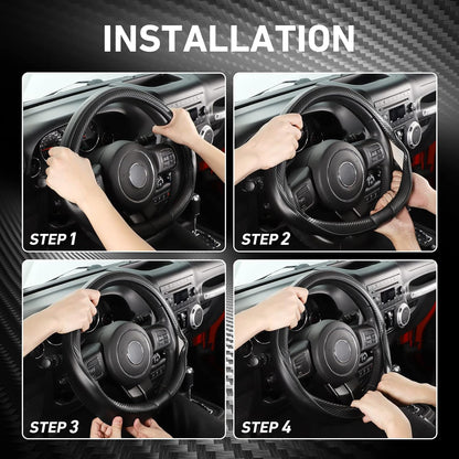 SEG Direct Steering Wheel Cover 15.5"-16" Heavy-Duty, Black Carbon Fiber