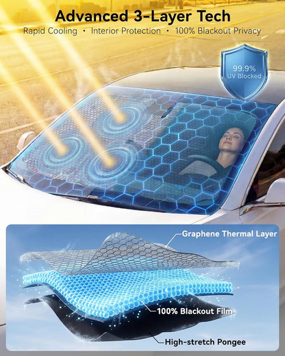 3W Windshield Sun Shade Umbrella, Medium 57.1" x 31.9", Graphene Coated
