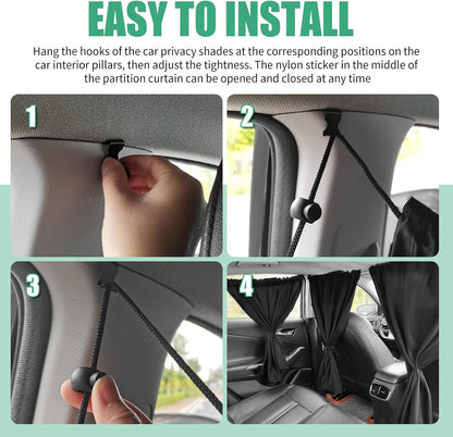 3PCS Extra Large Car Privacy Curtains Kit,Black Coated Car Window Shades Block Sunlight & Protect Privacy,Upgraded Rear/Divider Cars Curtains for Most Sedans SUVs