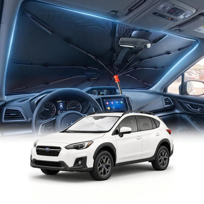DMJN Umbrella Windshield Sun Shade for Car & SUV, Car Sunshade for Front Windshield [Nano Ice-Crystal Coatings] UPF50+ Heat & UV Block, Protect Interior & Keep Cooler Universal for Most of Sedan & SUV