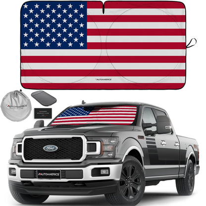 Autoamerics Truck Windshield Sun Shade - American Flag, 64 x 33.5 in