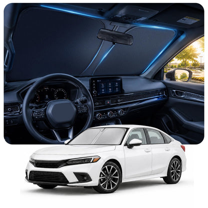 [2026 Upgraded] DooGooCcoo Windshield Sun Shade for Honda Civic 2022-2025 2026 [Cooling Ice-Crystal, 100% Sun Block ] Sunshade for Car Windshield for Honda Civic Sun Shade, Custom Fit Civic.