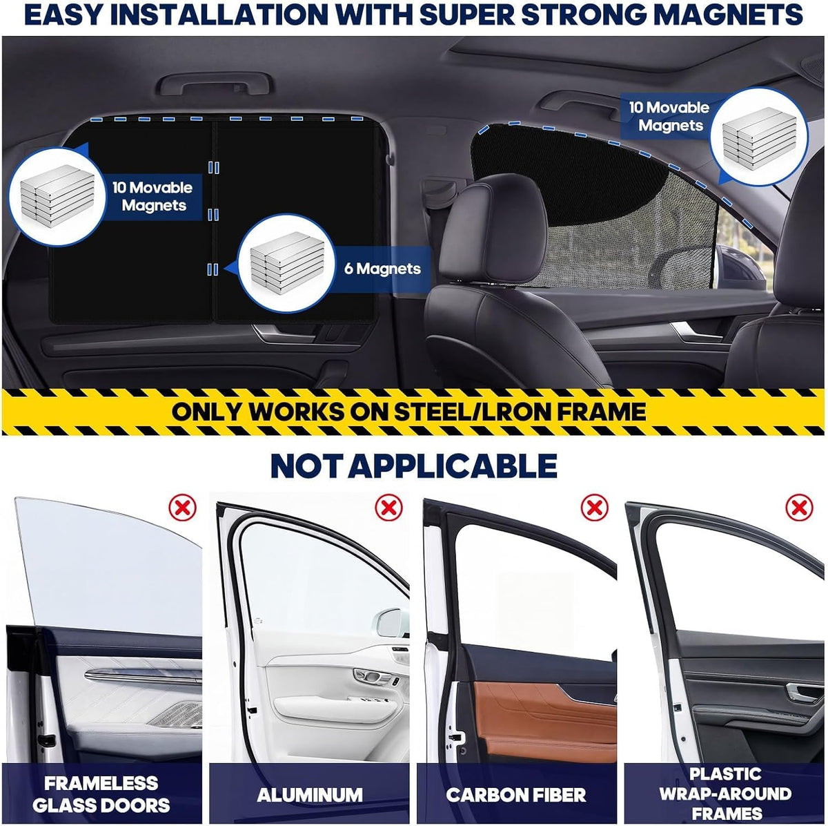 4PCS Magnetic Car Window Shades for Side Window, Car Curtains