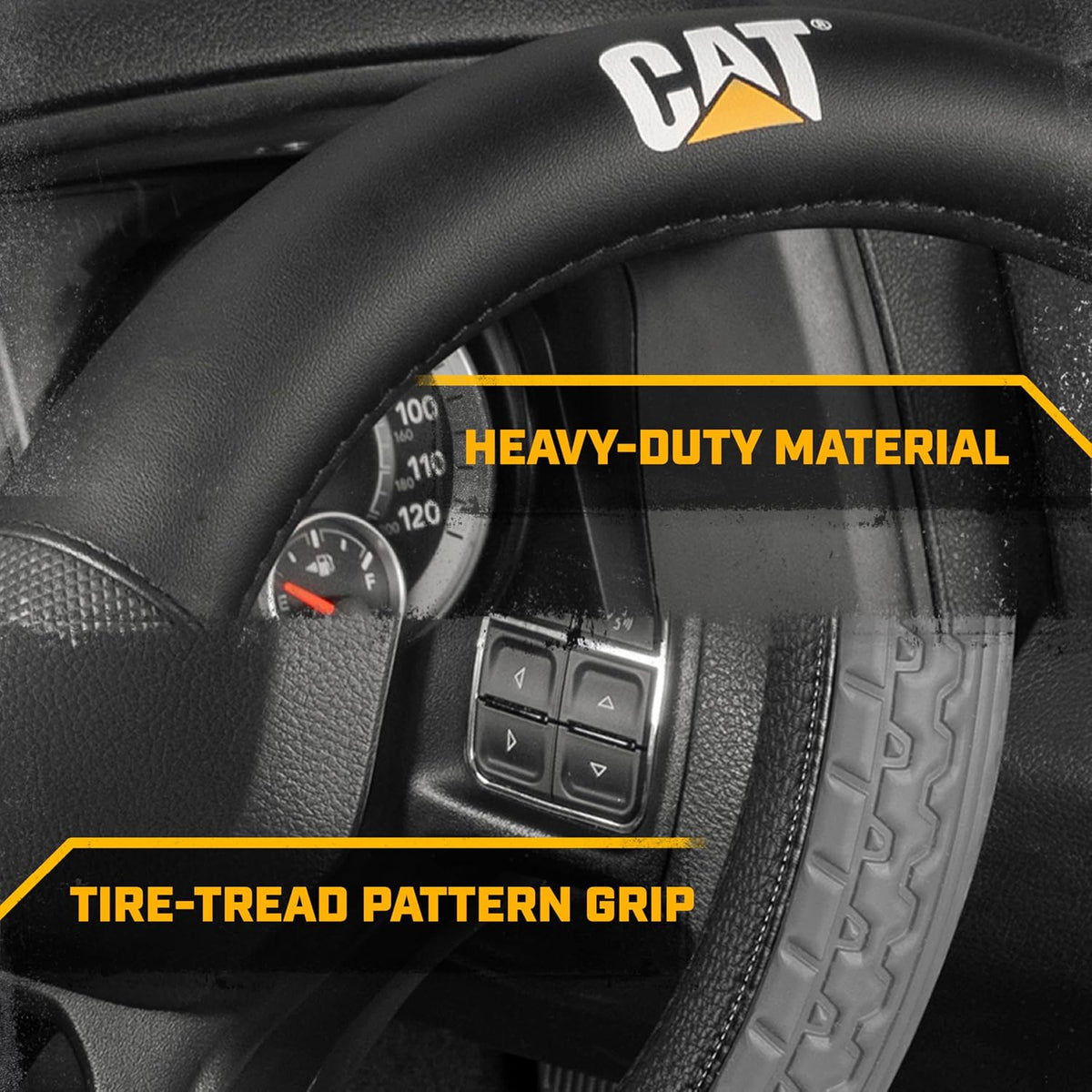 CAT® DuraGrip Car Steering Wheel Cover, Black Tire Tread Traction Design, Auto Steering Wheel Cover for Cars Trucks Vans SUVs, Improve Grip and Control, Durable Comfortable - Large 15"-16" Inches