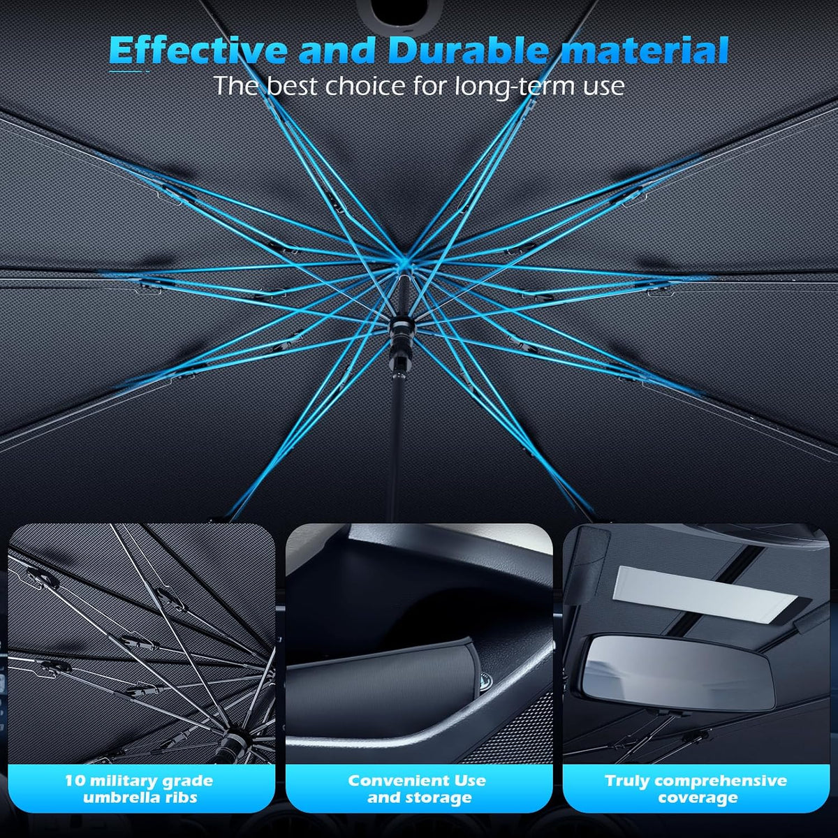 [2026 Upgrade] FLORICH Windshield Sunshade Umbrella Foldable Car Windshield Sun Shade Cover, Car Sun Shade Umbrella Protect Interior from UV Keep Car Cooler Medium 57”x32”