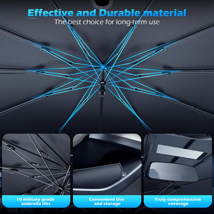 [2026 Upgrade] FLORICH Windshield Sunshade Umbrella Foldable Car Windshield Sun Shade Cover, Car Sun Shade Umbrella Protect Interior from UV Keep Car Cooler Medium 57”x32”