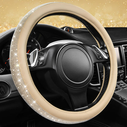 CAR PASS Bling Diamond Leather Steering Wheel Cover, with Bling Sparkly Crystal Glitter Rhinestones Universal Fit 14" 1/2-15" Car Wheel Protect for Women Girl Fit Suvs,Vans,Sedans,Cars,Trucks, Blue
