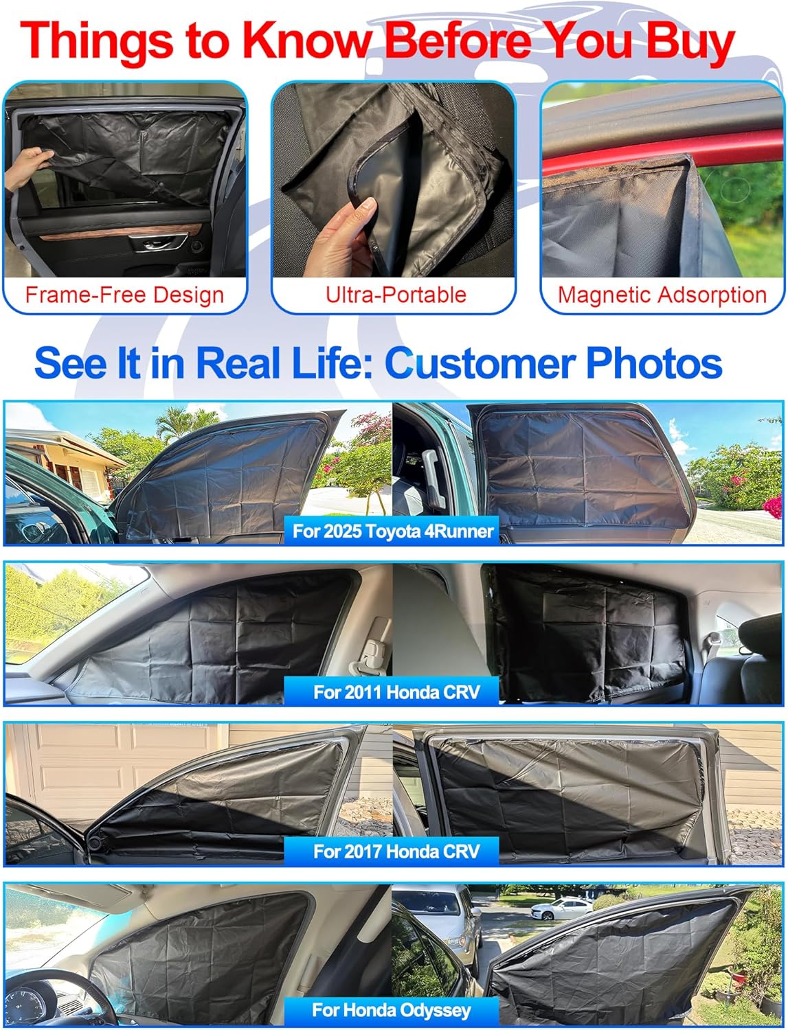 ZATOOTO Magnetic Honda Civic Sun Shade 2017-2024, Privacy & Cool, 4 Pack