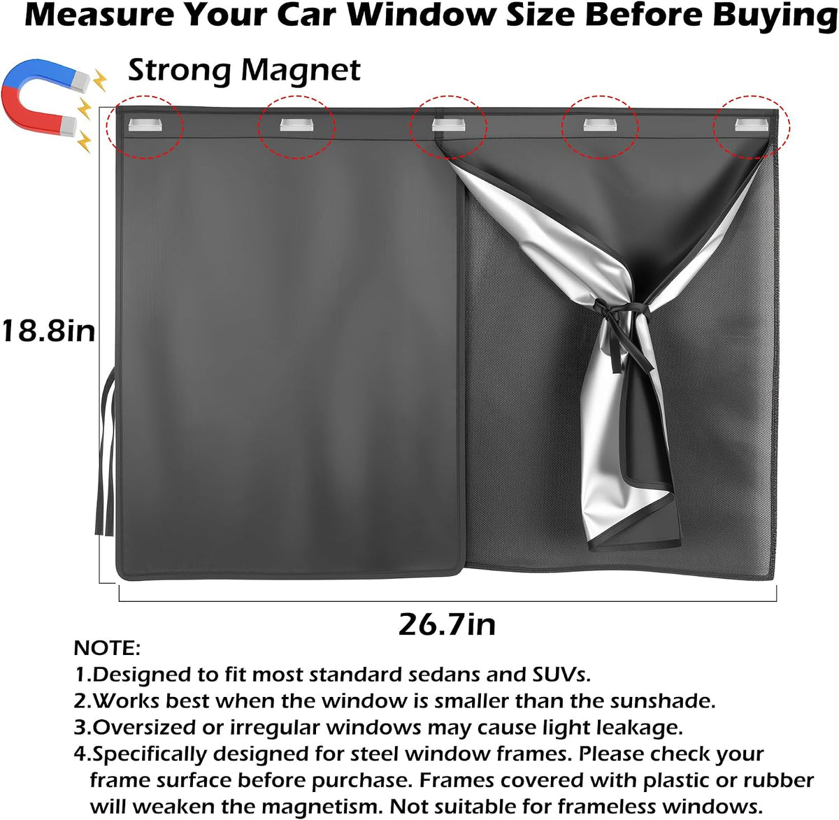 2 Pack Car Window Shades for Side Window with Strong Magnets