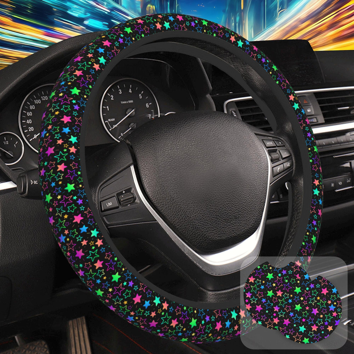 Botanical Flowers Berries Leaves Steering Wheel Cover for Women, Anti-Slip Car Steering Wheel Cover with 2 Pcs Cup Holders Neoprene Breathable Car Accessories Universal 15 Inch Auto Interior Decor