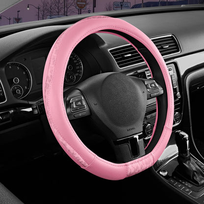 Road Comforts Steering Wheel Cover - Flat Bottom Wheel Cover Made with PVC Leather and Leopard Fabric - Universal Fit for 15-Inch D-Shaped Automotive Steering Wheels (Black Color)