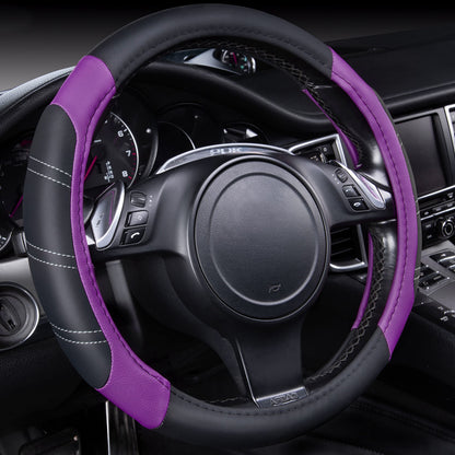 CAR PASS Line Rider Microfiber Leather Sporty 14.5-15 inch Steering Wheel Cover Universal Fits for 95% Truck,SUV,Cars, Anti-Slip Safety Comfortable Design (Black Pink)