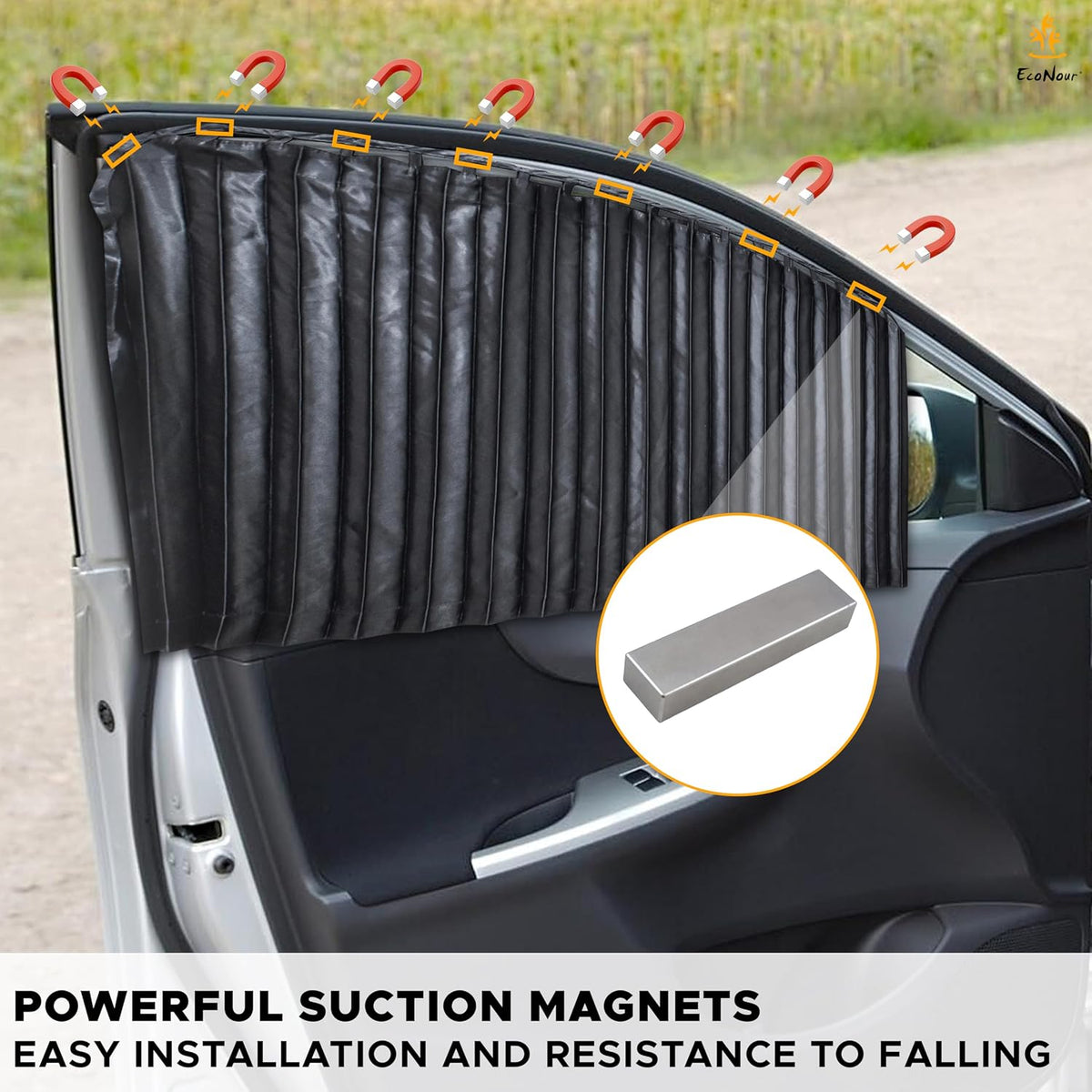 EcoNour Car Curtains for Front Windows 2 Pack, Car Privacy Magnetic Shades