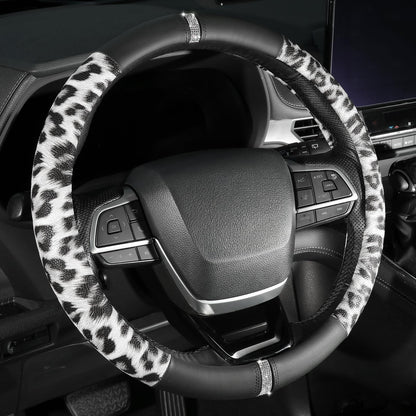 Cow Print Steering Wheel Cover,14.5-15",Microfiber Leather,Anti-Slip,Women