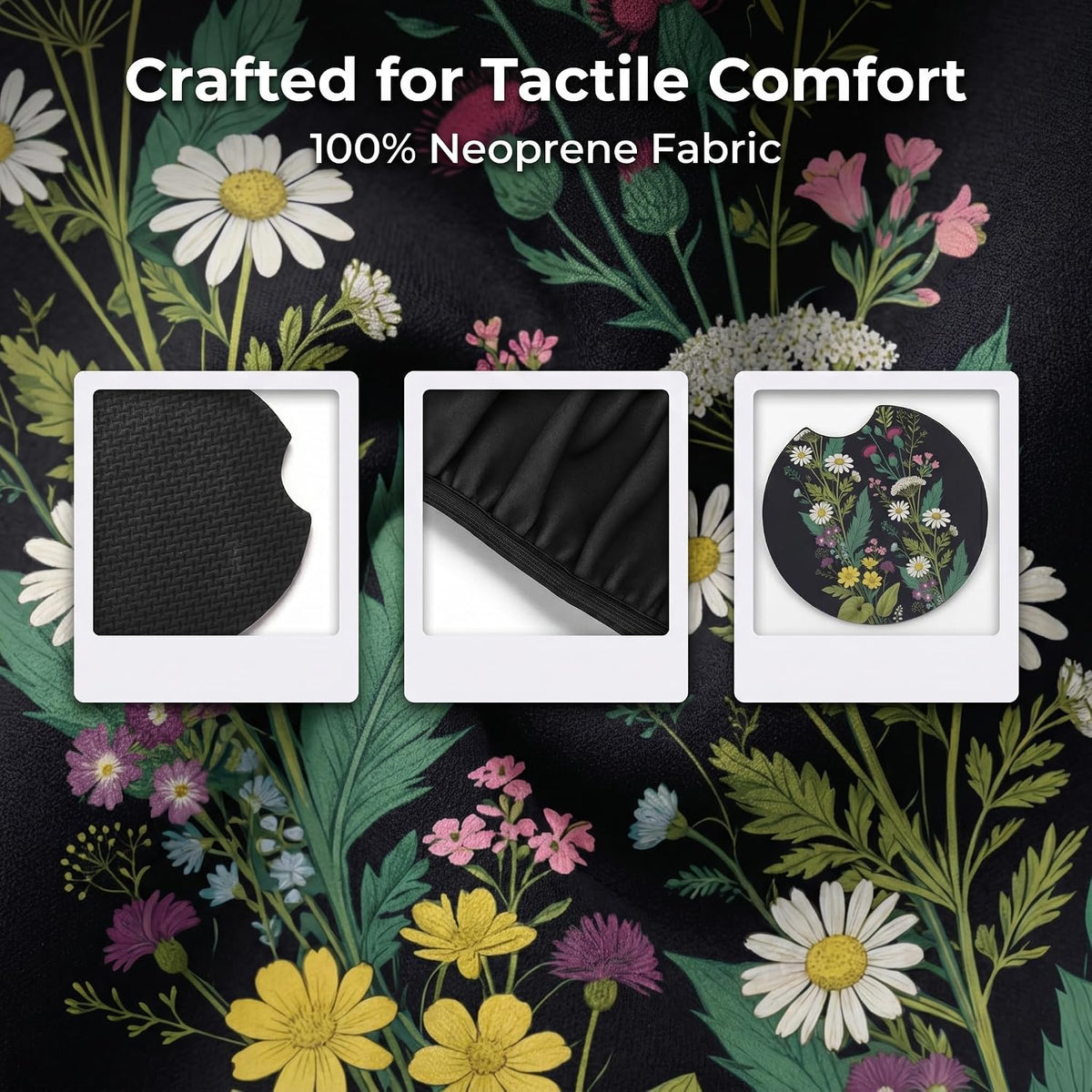 Wildflower car Steering Wheel Cover Women 15in Flower 2 Cup Coasters
