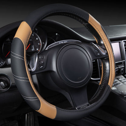 CAR PASS Line Rider Microfiber Leather Sporty Steering Wheel Cover Universal Fits for 95% Truck,SUV,Cars,14.5-15inch Anti-Slip Safety Comfortable Desgin (Black-White)