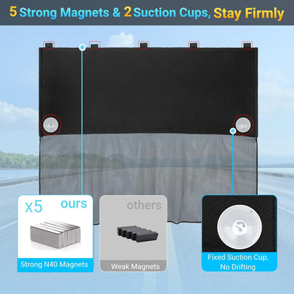 Car Window Shades, 2 Pcs Half Blackout & Half See-Through Magnetic Sun Shade for Rear Window Covers with Fixed Suction Cups,Car Curtains for Baby Sun/Heat/UV Protection