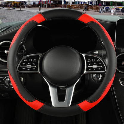 Black Red Microfiber Leather Steering Wheel Cover 14 inch