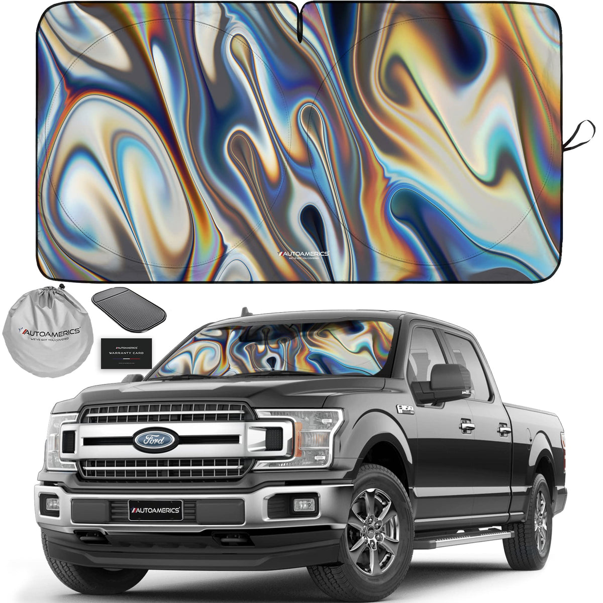 Autoamerics 1-Piece Windshield Sun Shade B&W American Flag USA Patriotic Design - Foldable Car Front Window Sunshade for Most Sedans SUV Truck - Blocks Max UV Rays and Keeps Your Vehicle Cool - Small