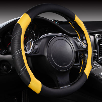 CAR PASS Line Rider Microfiber Leather Sporty Steering Wheel Cover Universal Fits for 95% Truck,SUV,Cars,14.5-15inch Anti-Slip Safety Comfortable Desgin (Black-White)