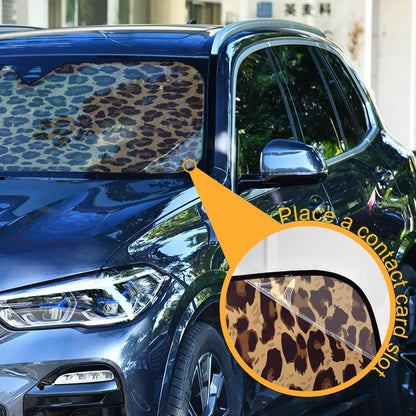 Leopard Skin Print Car Windshield Sun Shade Animal Brown Foldable UV Ray Sun Visor Protector Sunshade to Keep Your Vehicle Cool (55" x 27.6")