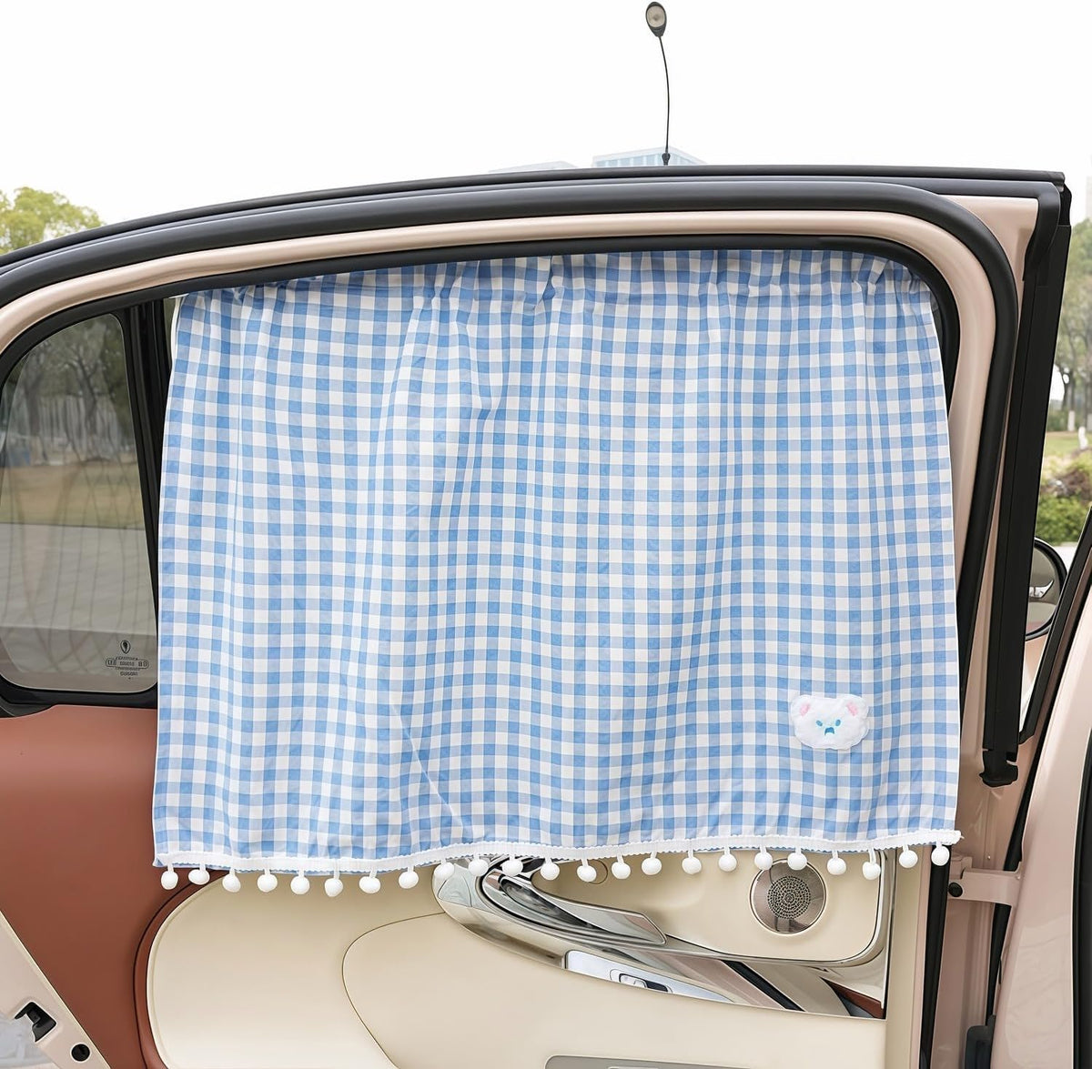 Plaid Car Side Window Curtain Sun Shade of 2,Blue