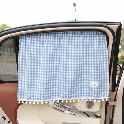 Plaid Car Side Window Curtain Sun Shade of 2,Blue