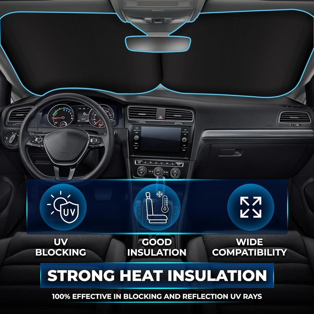 EcoNour 2-Piece Foldable Car Front Window Sun Shade, UV & Heat Protection