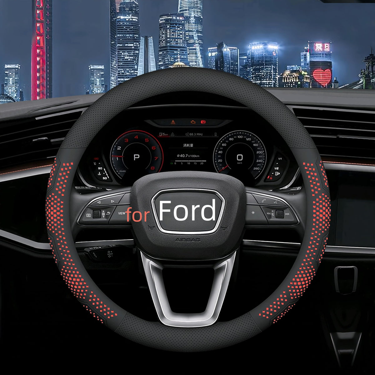 Yangday Leather Steering Wheel Cover for Ford F150 F250 F350, 15.5-16 inches Car Steering Wheel Cover with Anti-Slip Massage Particle (Black)