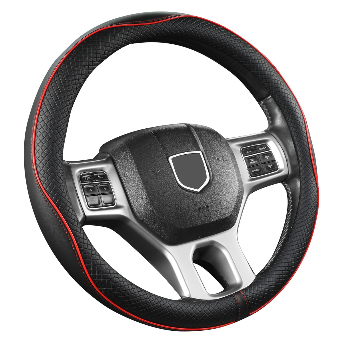 West Llama Customized Auto Car Steering Wheel Cover for Chevy Silverado,Tahoe,Equinox,Traverse,Trailblazer,Colorado (Diamond Quilted-Black+Red-Standard Size)