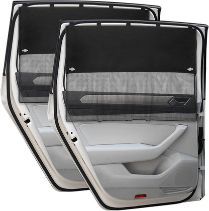 Car Window Shades, 2 Pcs Half Blackout & Half See-Through Magnetic Sun Shade for Rear Window Covers with Fixed Suction Cups,Car Curtains for Baby Sun/Heat/UV Protection