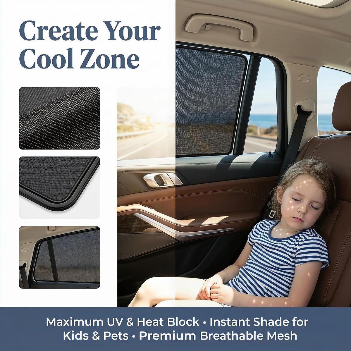 Magnetic Car Window Curtains 4 Pack, Lightweight Side Window Privacy UV
