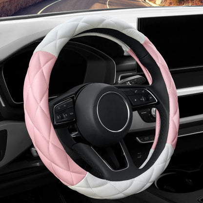 YHONGJT Soft Microfiber Leather Steering Wheel Cover, Universal 15 Inch for Women Girls, Fit Vehicles, Sedans, SUVs, Vans, Trucks - Light Pink