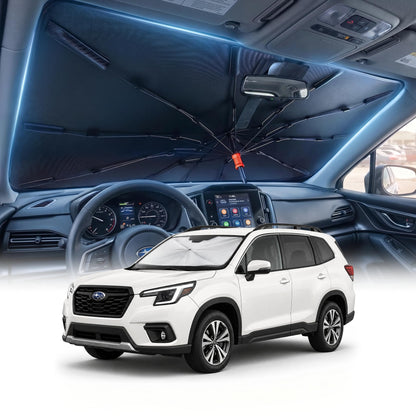 DMJN Umbrella Windshield Sun Shade for Car & SUV, Car Sunshade for Front Windshield [Nano Ice-Crystal Coatings] UPF50+ Heat & UV Block, Protect Interior & Keep Cooler Universal for Most of Sedan & SUV