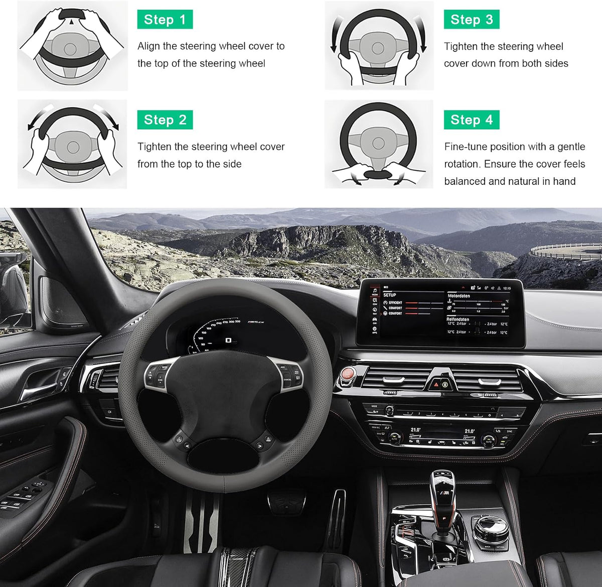Car Steering Wheel Cover, 15" Breathable Leather Auto Wheel Protector with Comfortable Grip, Non-Slip Perforated Steering Wheel Protective Cover for SUV Truck Sedan Van (Gray)