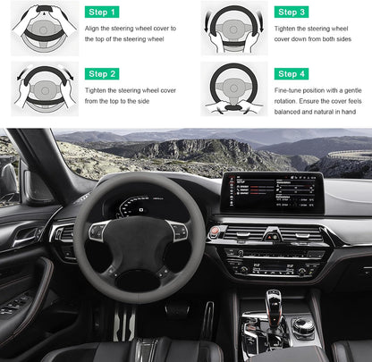 Car Steering Wheel Cover, 15" Breathable Leather Auto Wheel Protector with Comfortable Grip, Non-Slip Perforated Steering Wheel Protective Cover for SUV Truck Sedan Van (Gray)