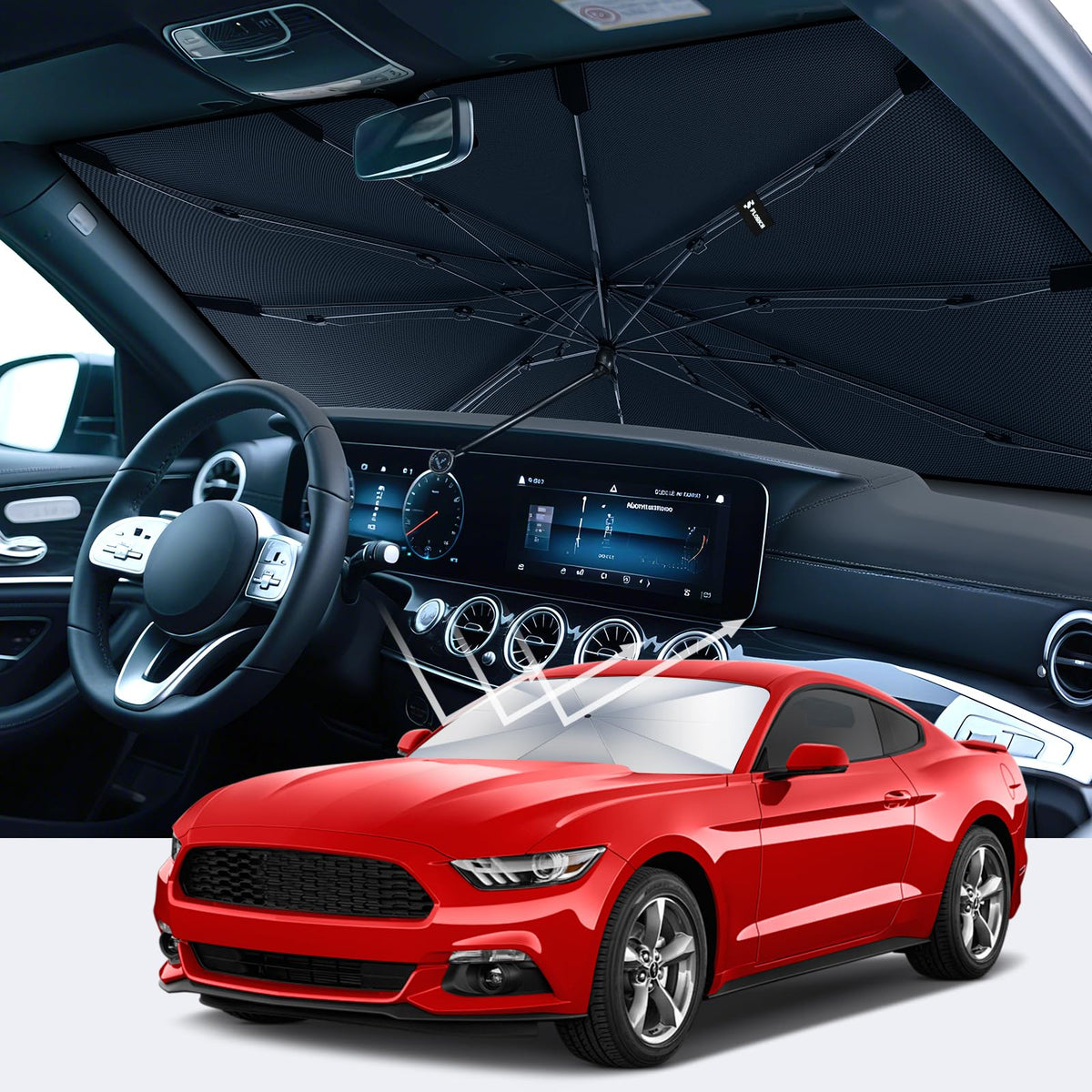 FLORICH Car Windshield Sunshade Reflective Car Sun Protection Blocks 99% Heat & Keeps Interior Cool Foldable Sun Visor Cover Universal Fits Cars, SUVs&Trucks for Summer60 L x 33" W