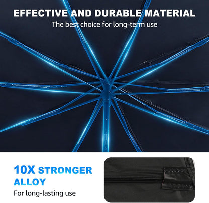 [2026 Upgrade] Car Windshield Sun Shade Umbrella - [10 Fiberglass Ribs][360° Bendable][100% Sun Block] [240T Thickened Titanium Silver ] Ice-Shield Protect Car from Sun Rays Heat Damage